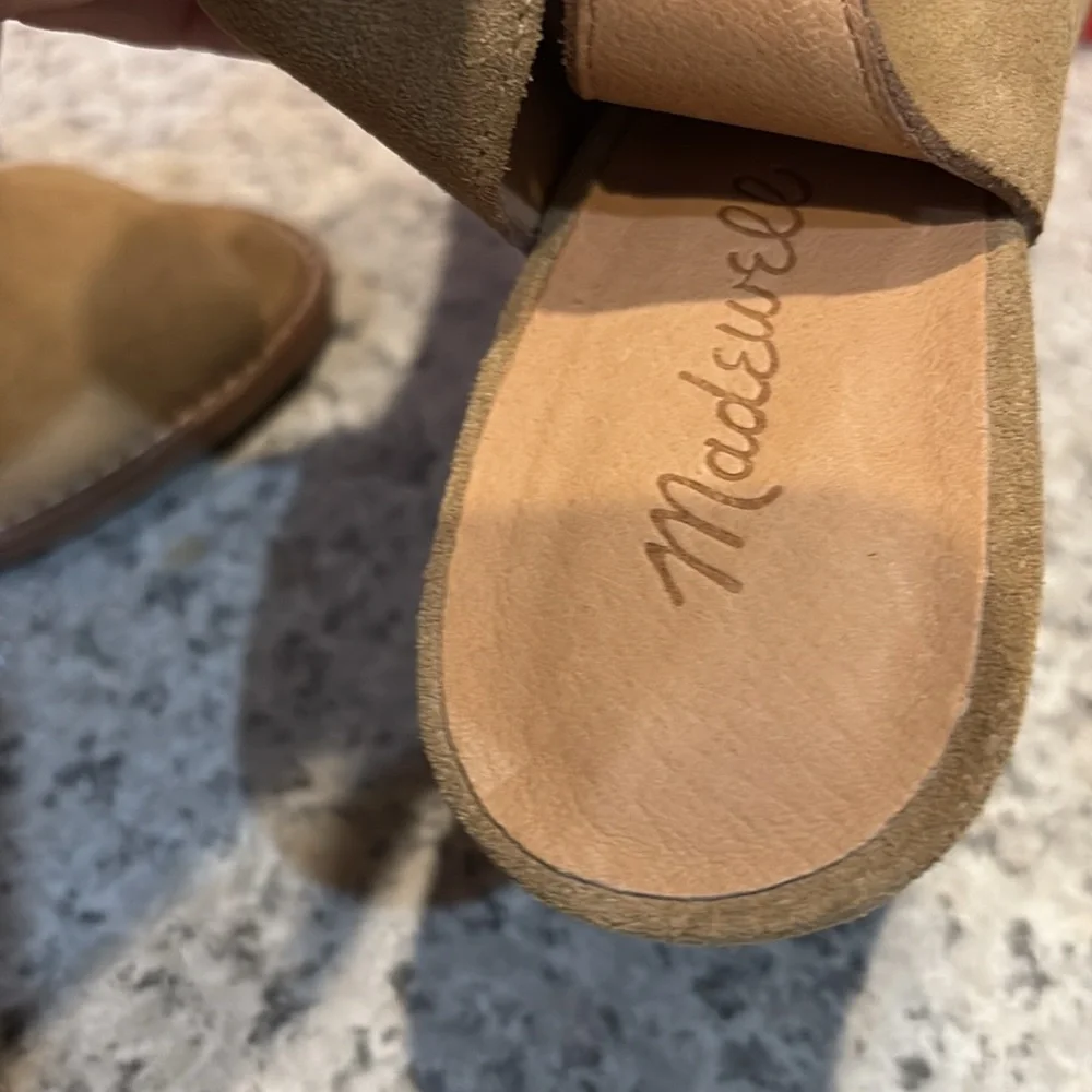 Madewell Suede Slingback Cary Block Tan Peep Toe Heels Sz 8 - Picture 8 of 15